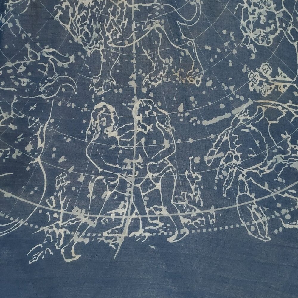 Scarf Large 50x56 Cobalt Blue Astrological Cotton Beach Wrap Zodiac Signs - Picture 13 of 15